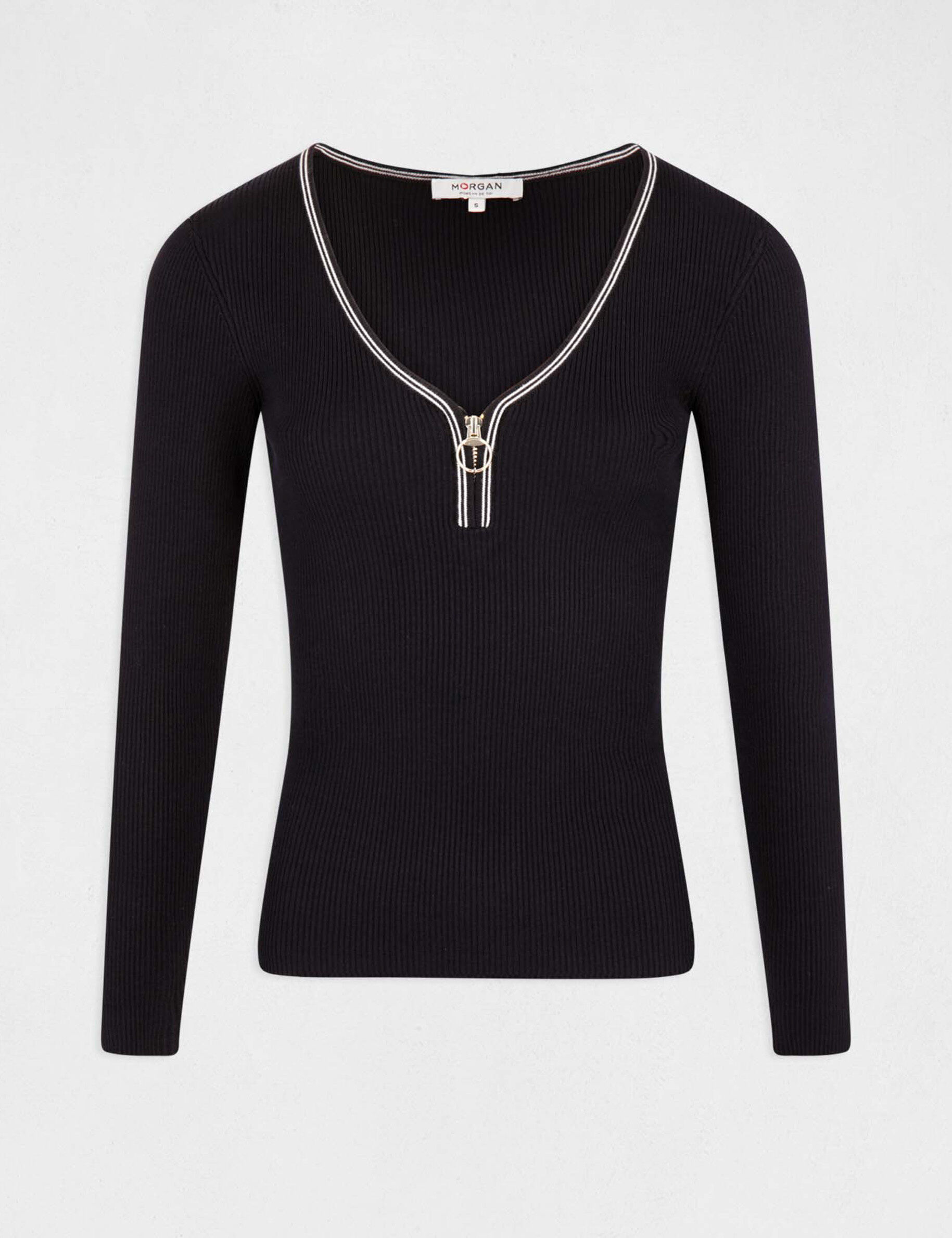 Pull manches longues à col en V marine femme - marine