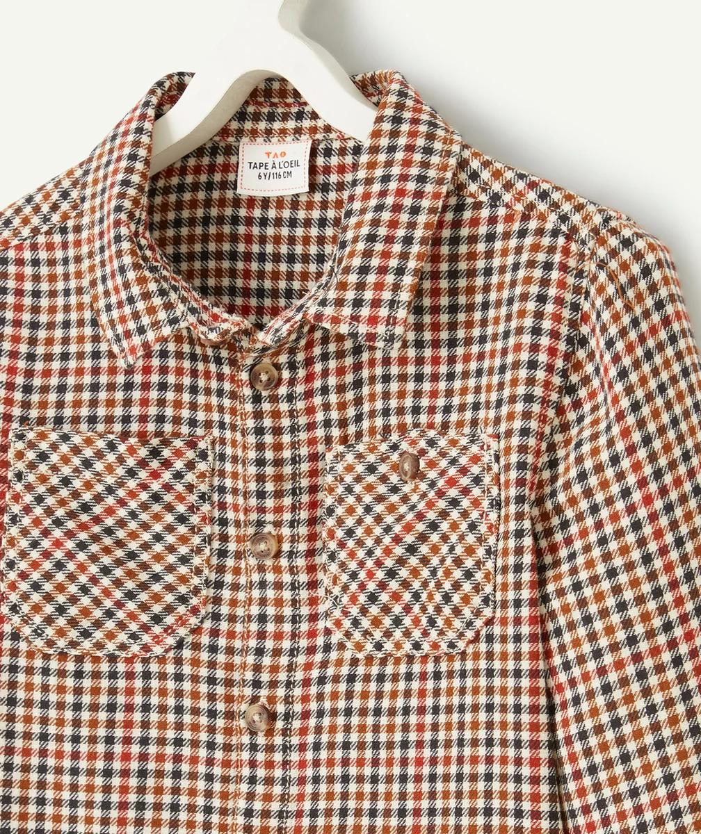 CHEMISE À CARREAUX GARÇON BLEU BLANC ET CAMEL