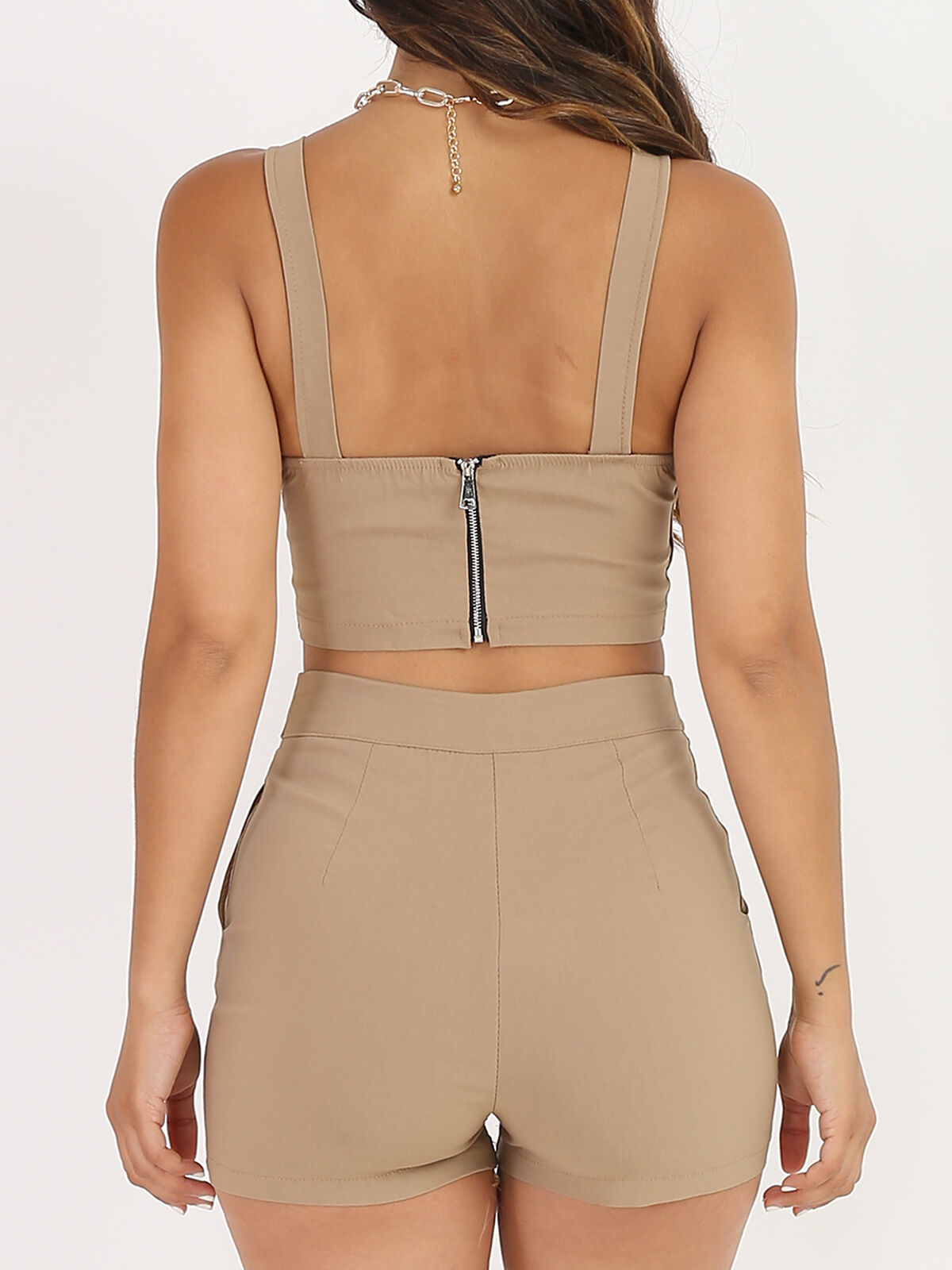 Crop top texturé style chambray- Camel
