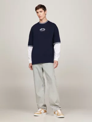 Camiseta de manga comprida 2 em 1 com modelagem ampla