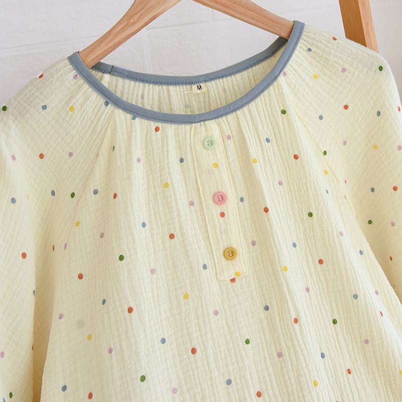 Dogini - Pyjamaset: top met korte mouwen en stippen + korte broek