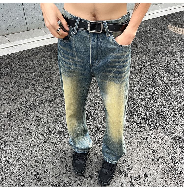 POSI - Mid Rise Washed Straight Leg Jeans