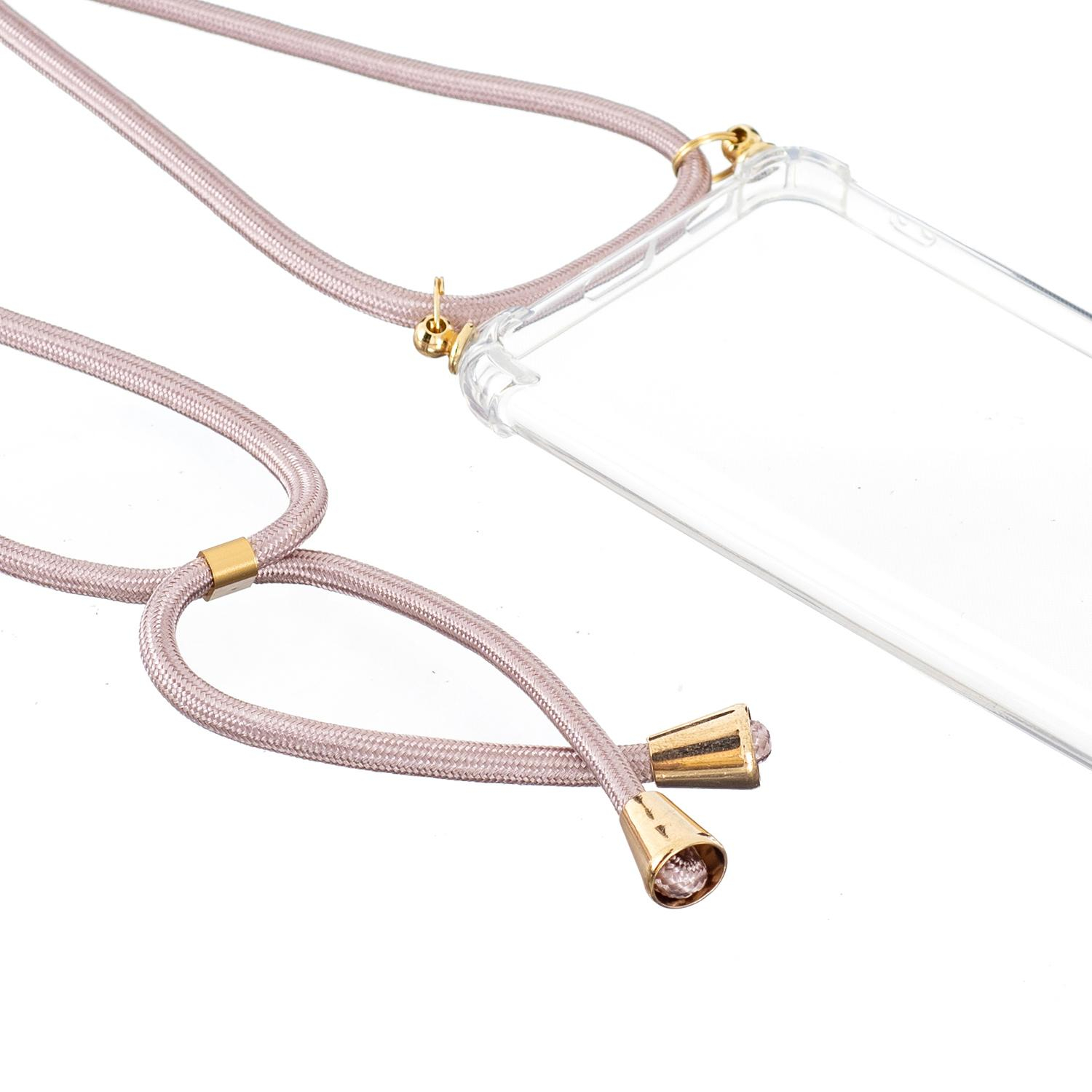 Samsung Galaxy S21 FE 5G Necklace Gummi Hülle Air Cushion Fallschutz   Handykette (150cm) - Roségold / Gold