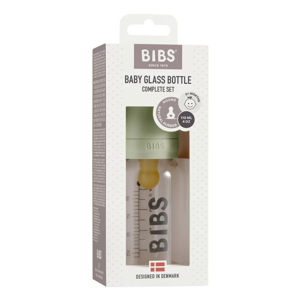 BIBS Baby Glass Bottle Complete Set Latex Sage - 110 ml