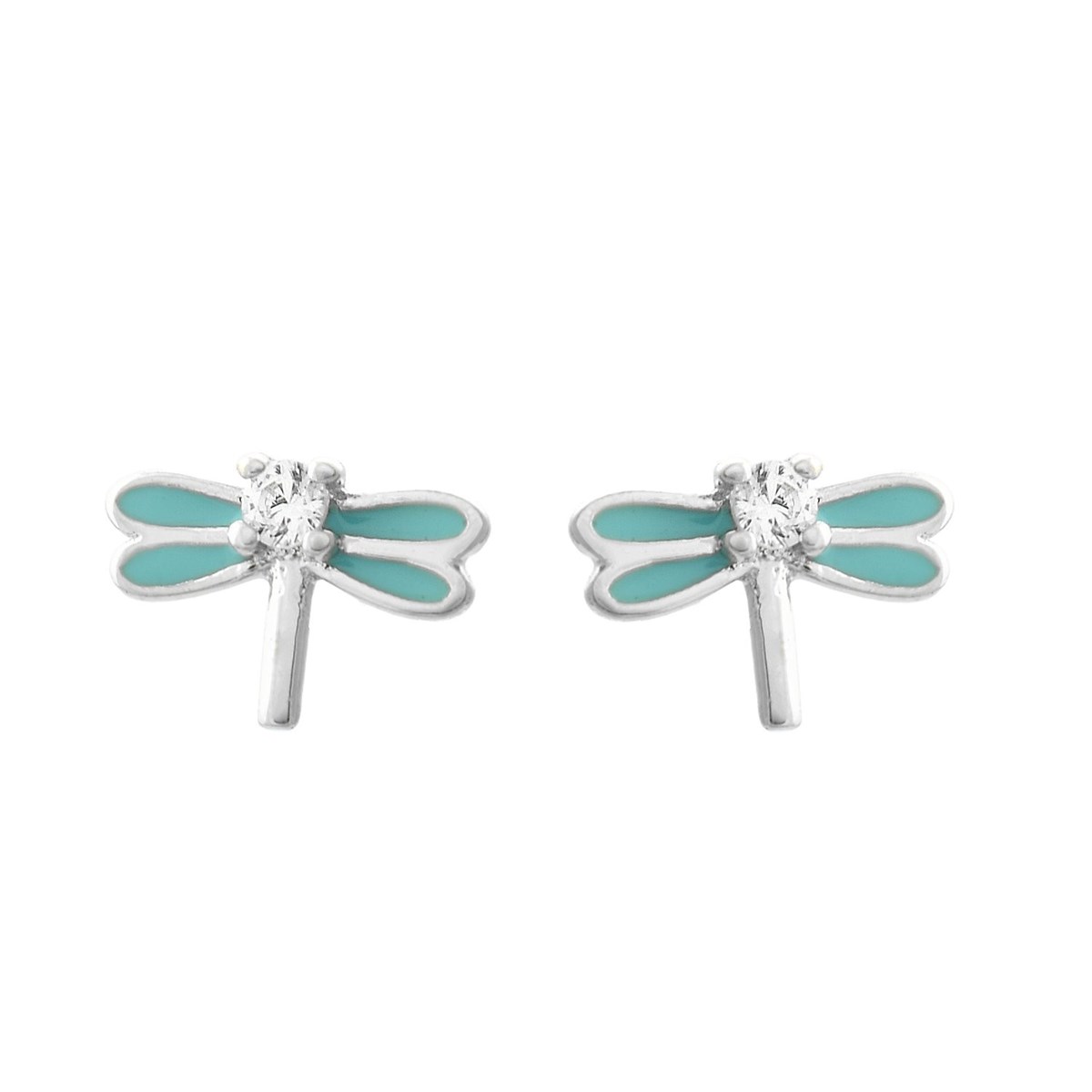 Boucles d'oreilles libellule émail bleu turquoise et oxyde de zirconium Argent 925 Rhodié