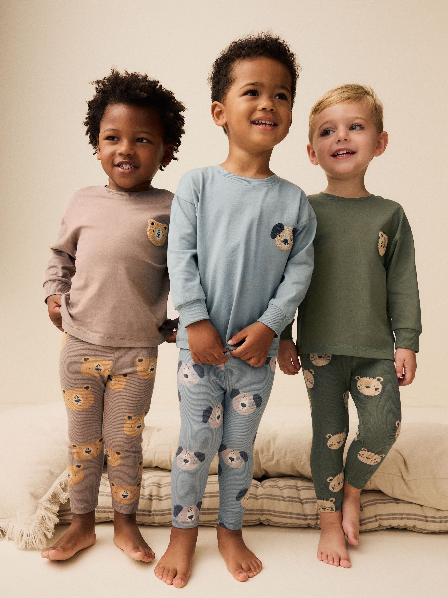 Blauw/bruin/kakigroen dierenprint - Verpakking van 3 knusse pyjama's (9mnd-8jr)