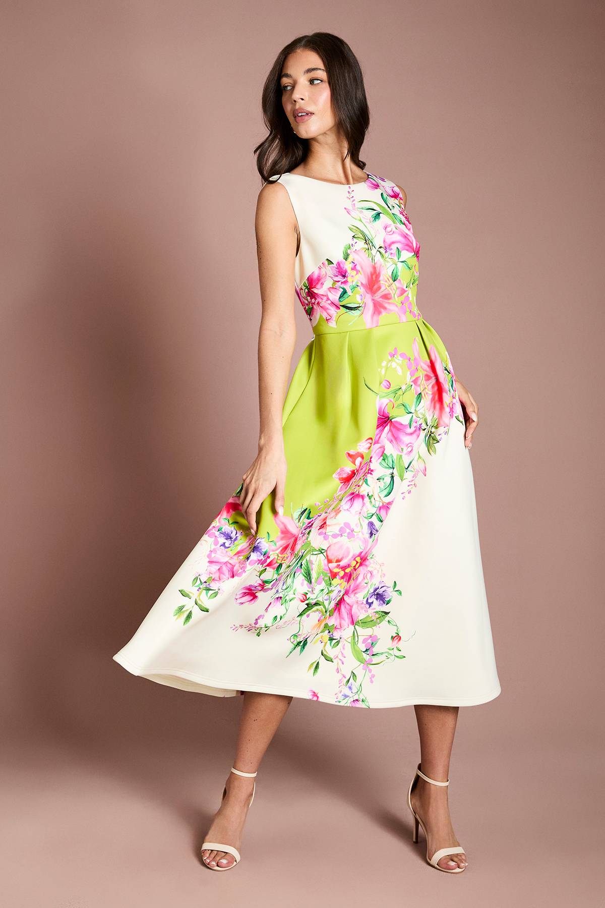 Coast Robe Ajustée Évasée En Scuba À Imprimé Floral Placé