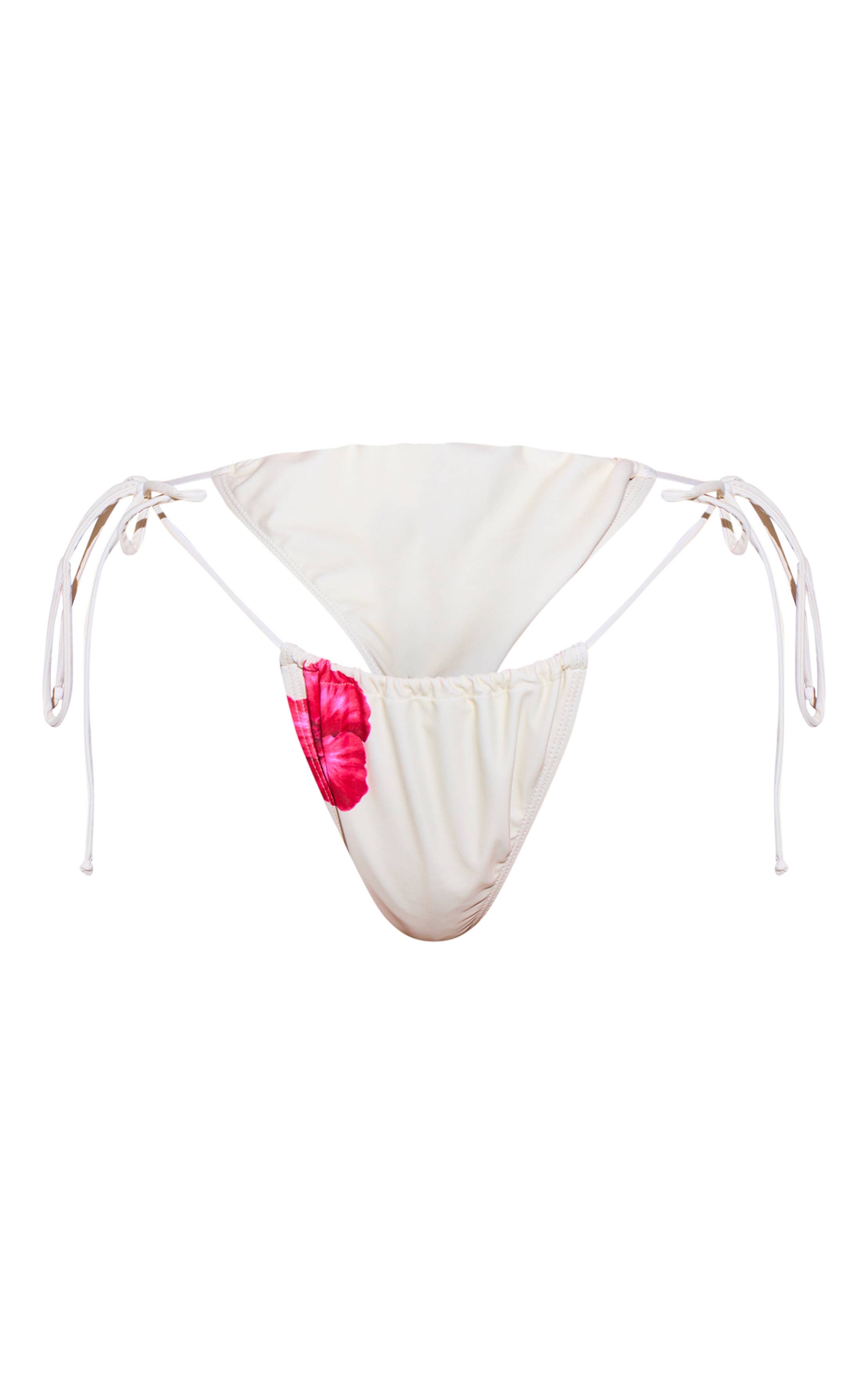 Crème Haut De Bikini Triangle À Imprimé Hibiscus