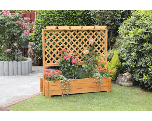 Bloembak met trellis, promadino hout, 140 x 65 x 140 cm, bruin