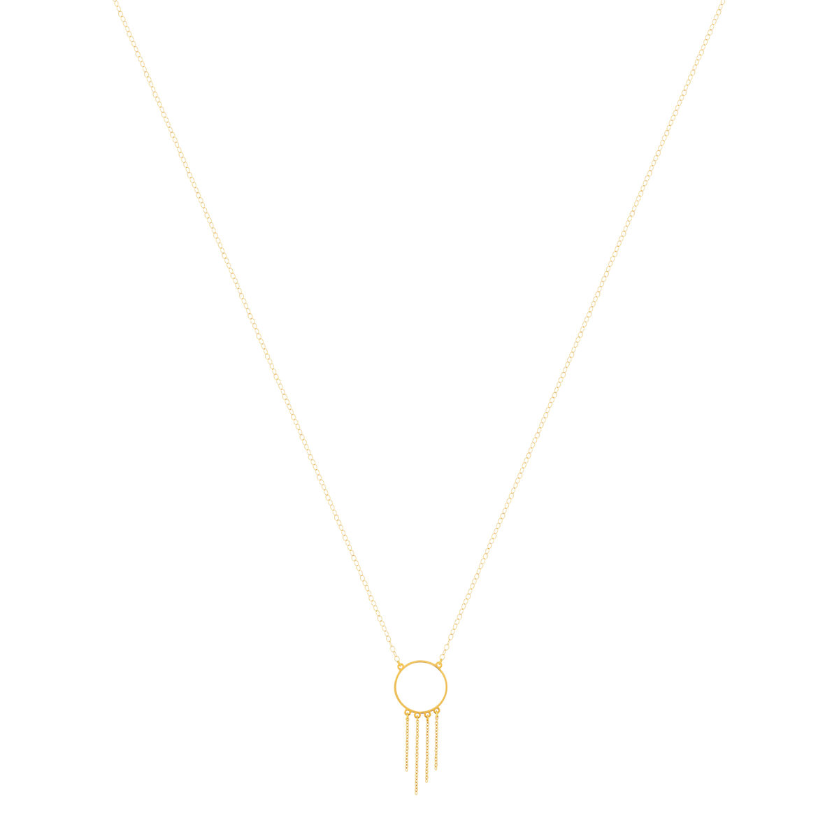Collier or 750 jaune, anneau avec chaînettes en pampille 45 cm