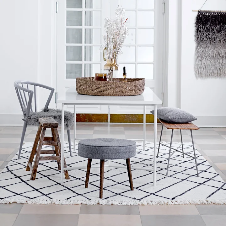 Bloomingville - Wollteppich 300 x 200 cm, Rautenmuster, beige/ schwarz