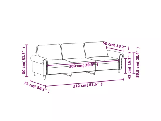 Canapé à 3 places Gris clair 180 cm Velours