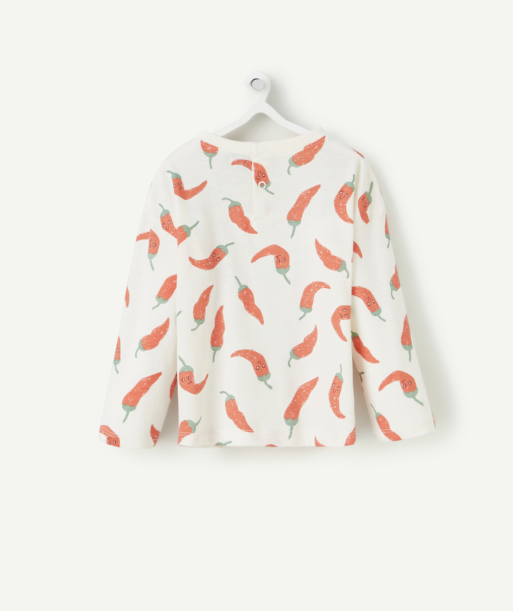 T-SHIRT BÉBÉ GARÇON EN COTON BIO ÉCRU AVEC IMPRIMÉ PIMENT