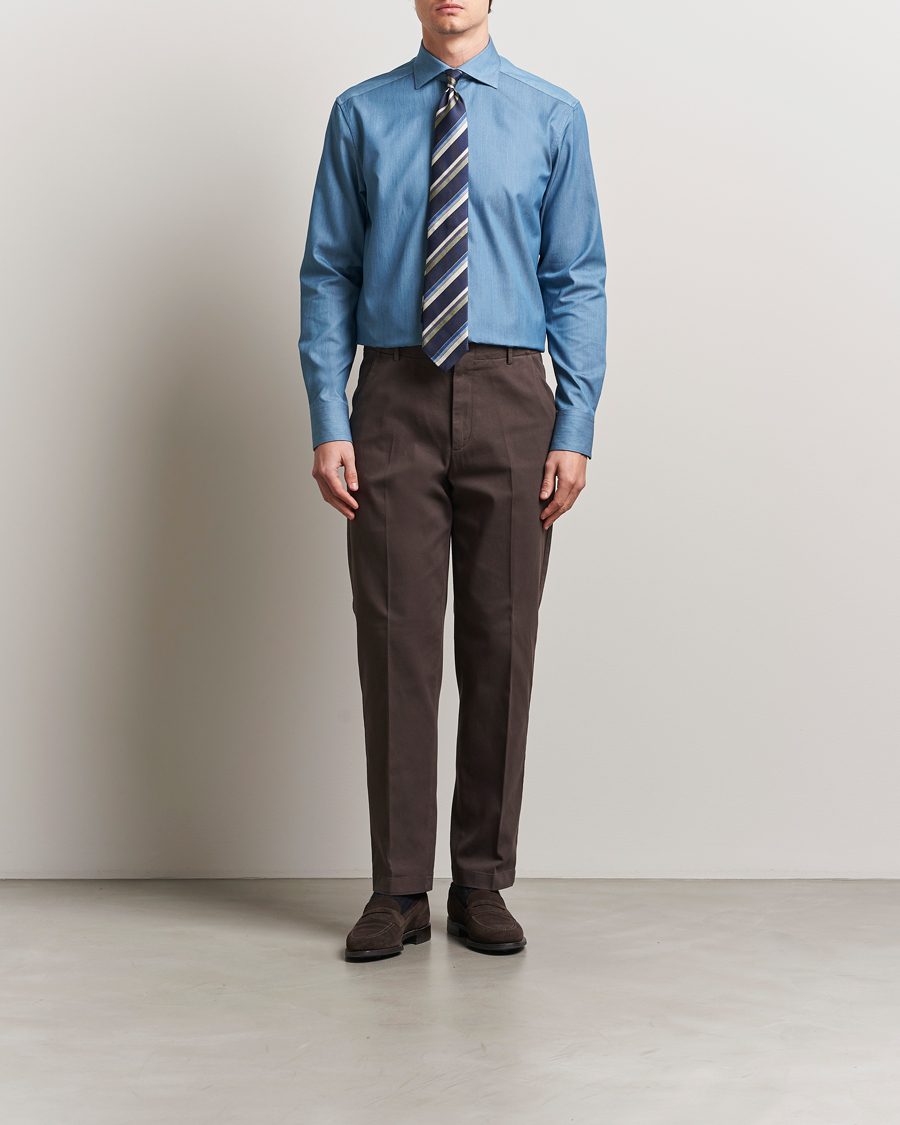 Stenströms 1899 Twofold Cotton Denim Shirt Mid Blue