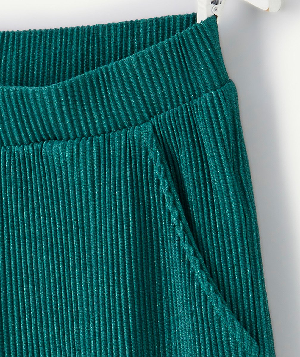 PANTALON LARGE FILLE À PAILLETTES VERT PLISSÉ
