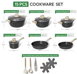 Just Perfecto 15 Delige Pannensets Inductie - Pannenset Met Deksel Voor Alle Warmtebronnen - Pannen Zonder PFOA - PFAS