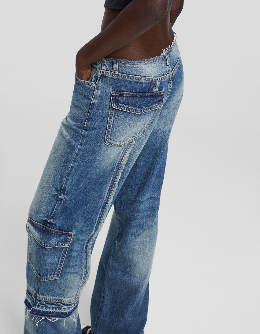 calças jeans com patch de denim dos anos 90