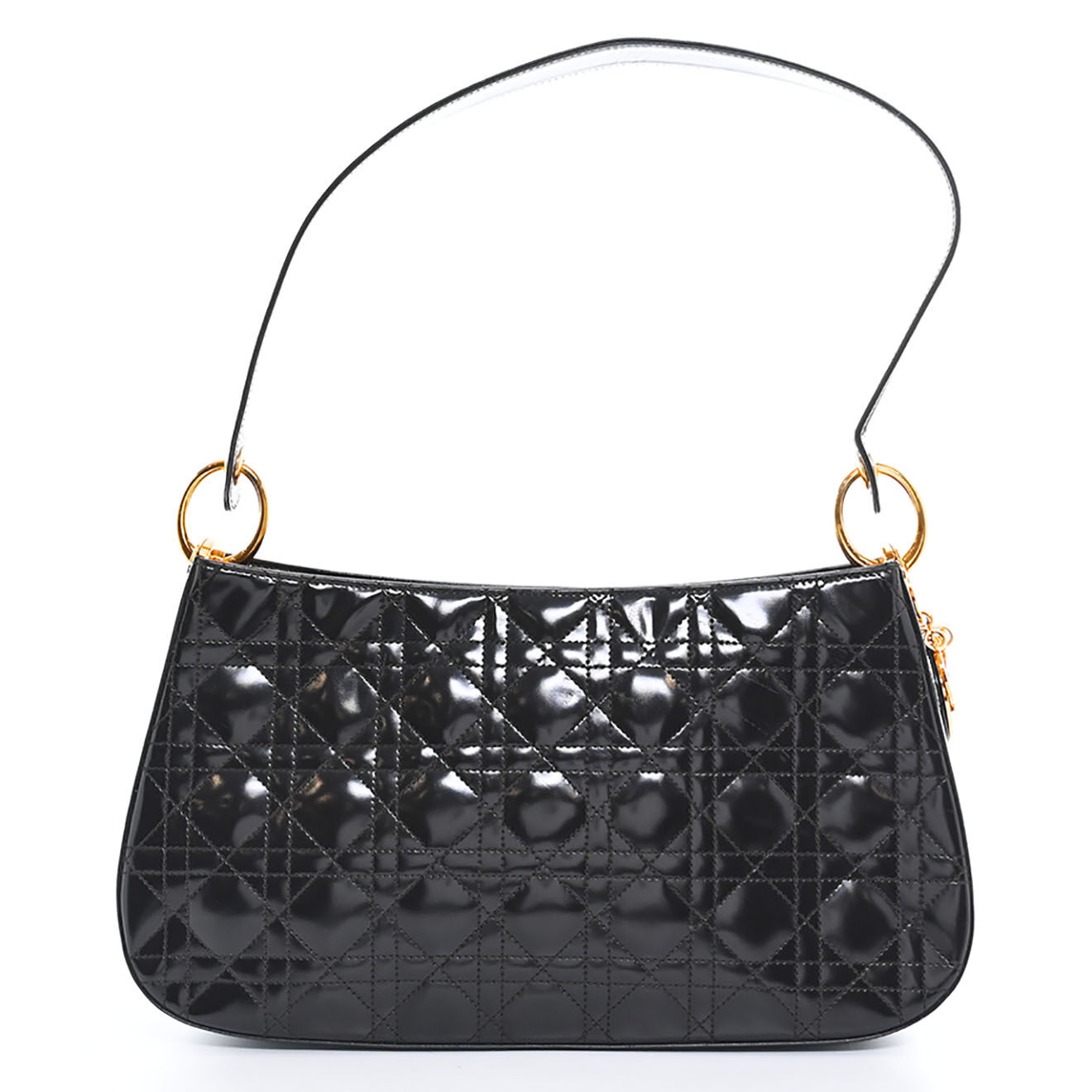 Dior Sac porté épaule Lady Vintage en Cuir verni Cannage marron - Très bon état - L.36 cm