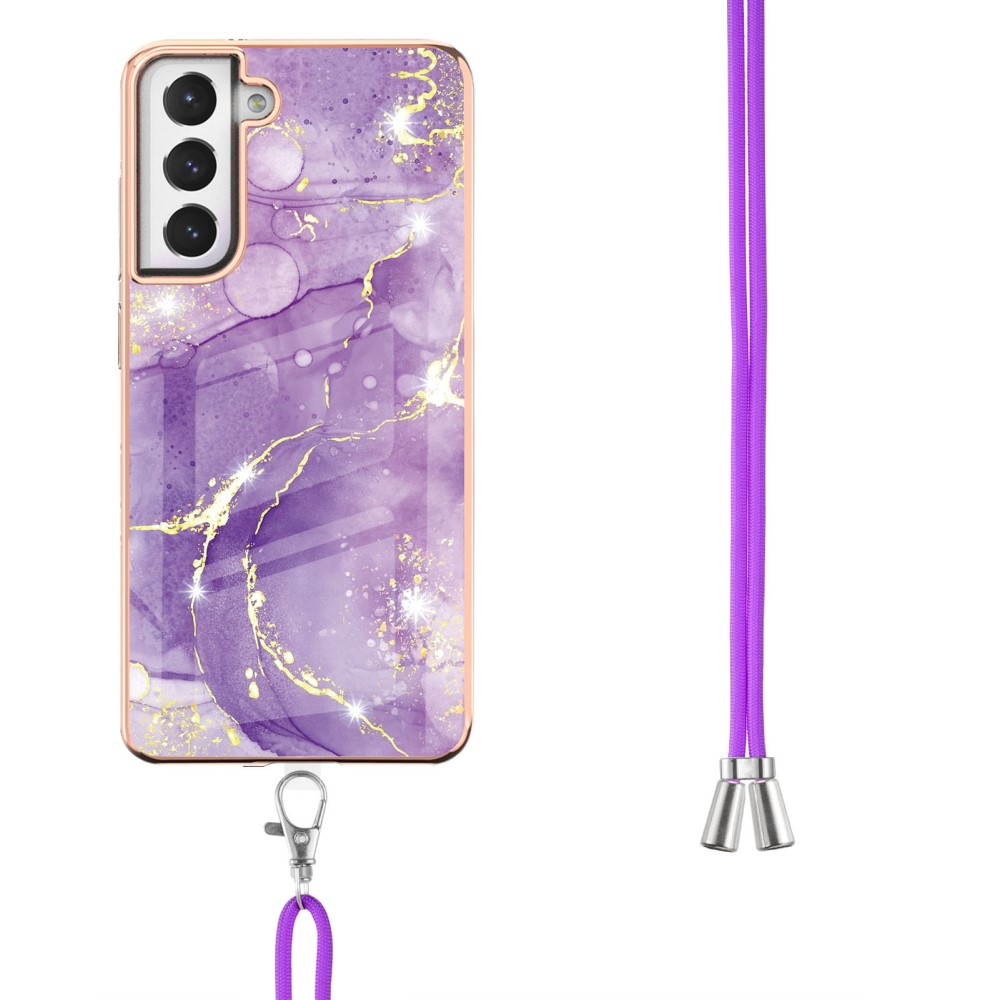 Samsung Galaxy S21 FE 5G Gummi Case Hülle Galvanisierter Rahmen   Necklace Handykette mit Einlage - Violett / Roségold