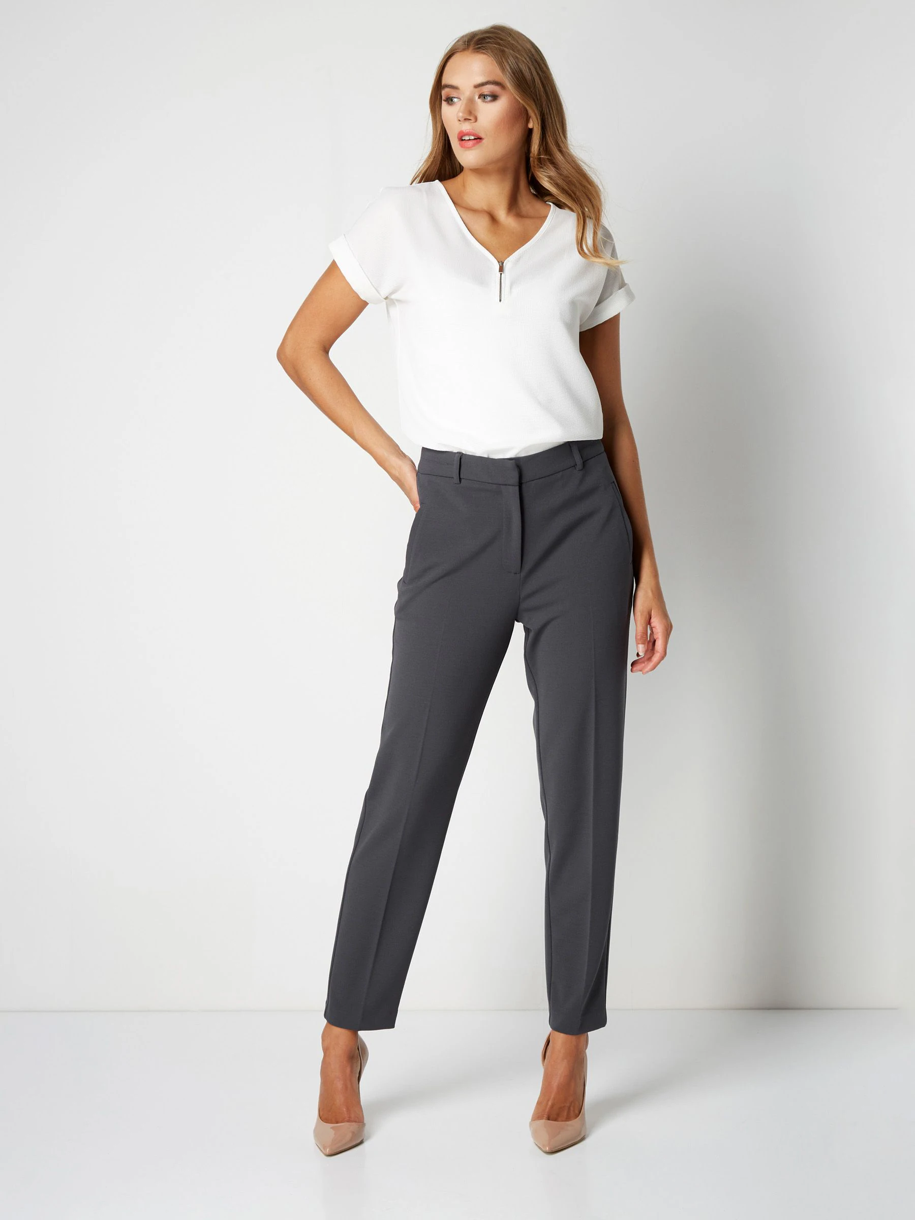 Grijs - Roman Originals - Broek met rechte, toelopende pijpen