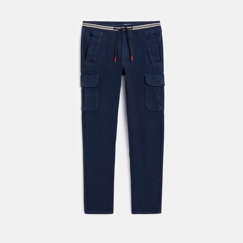Pantalon cargo en toile unie bleu garçon