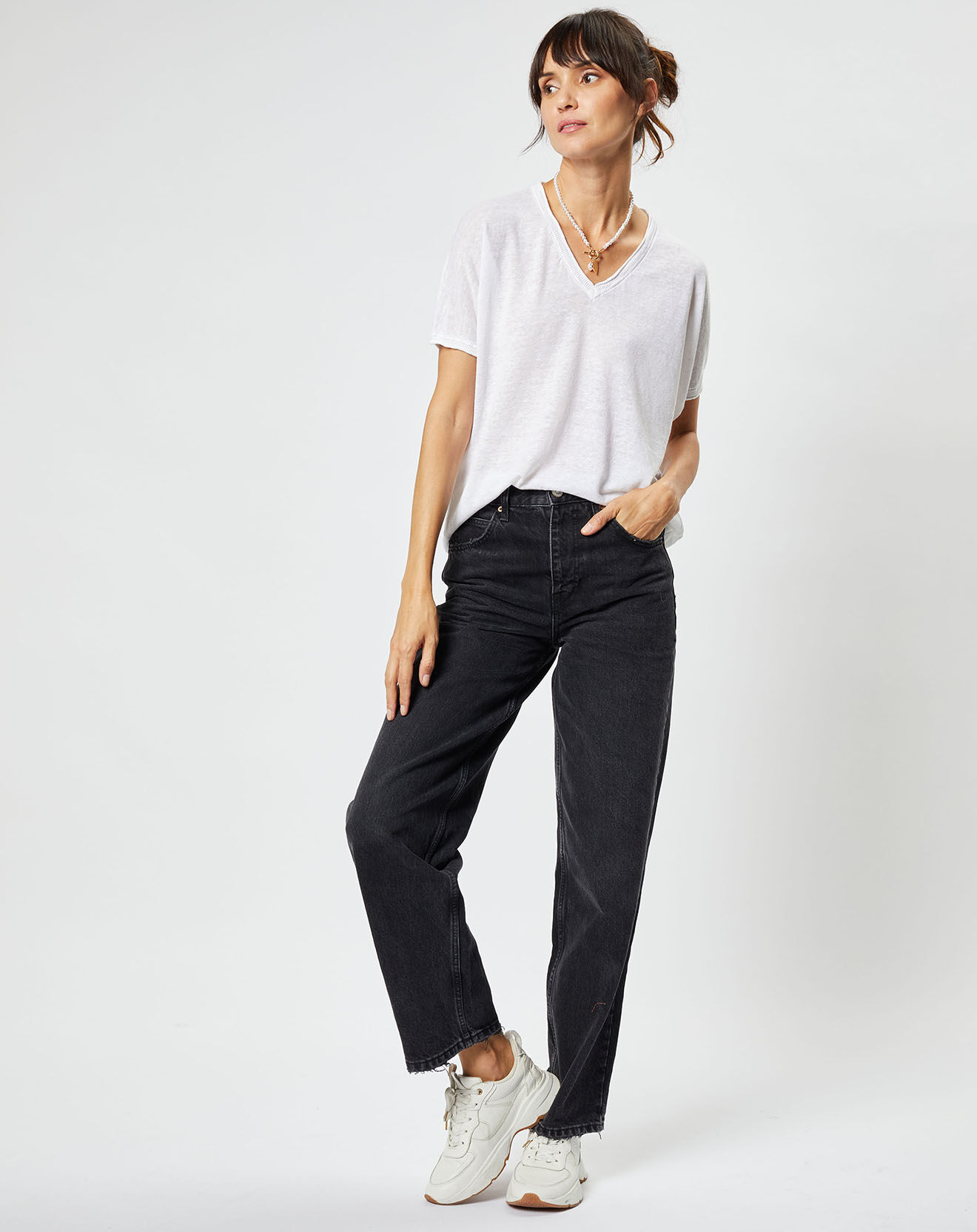Maison Anje Pull en Lin & Coton Lelena blanc