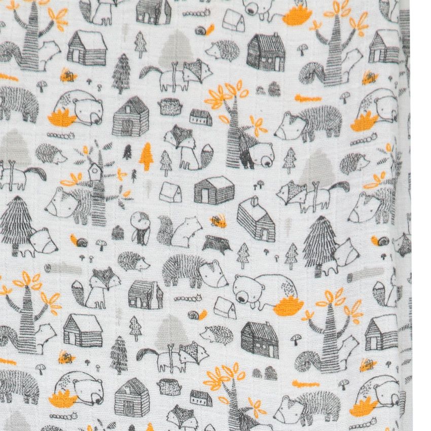 Lot de 3 langes en coton motifs animaux de la forêt - Gris clair