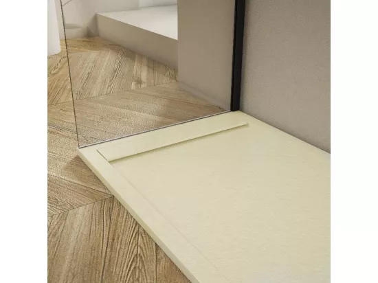 Receveur de douche 70x190cm extra plat RIBERA en résine surface ardoisée beige Grille beige