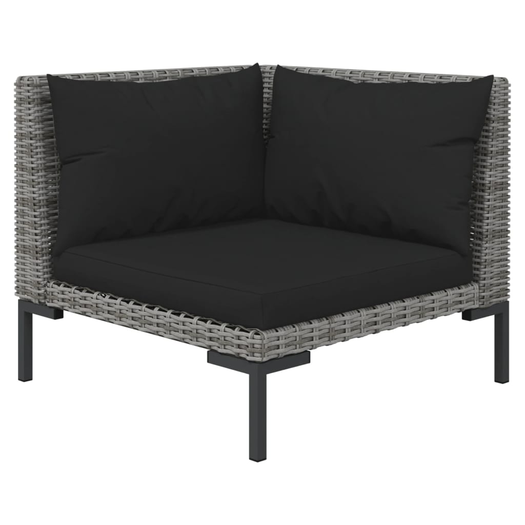 Salon de jardin meuble d'extérieur ensemble de mobilier 6 pièces avec coussins résine tressée gris foncé