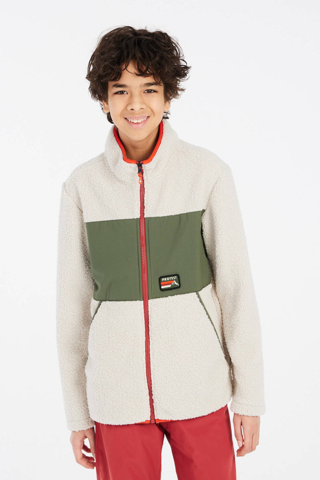 Protest fleece vest PRTBARTIS JR ecru/olijfgroen