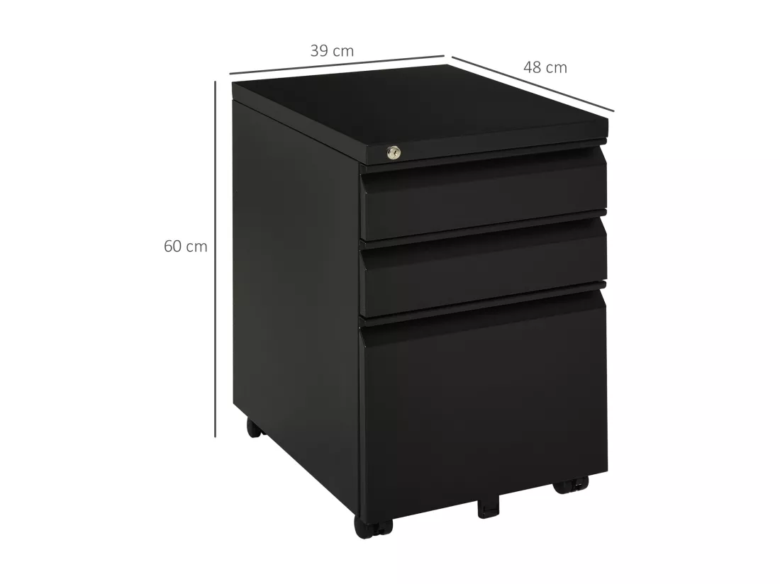 HOMCOM Caisson de Bureau Rangement Bureau sur Roulettes 3 Tiroirs Verrouillables 39l x 48P x 60H cm noir