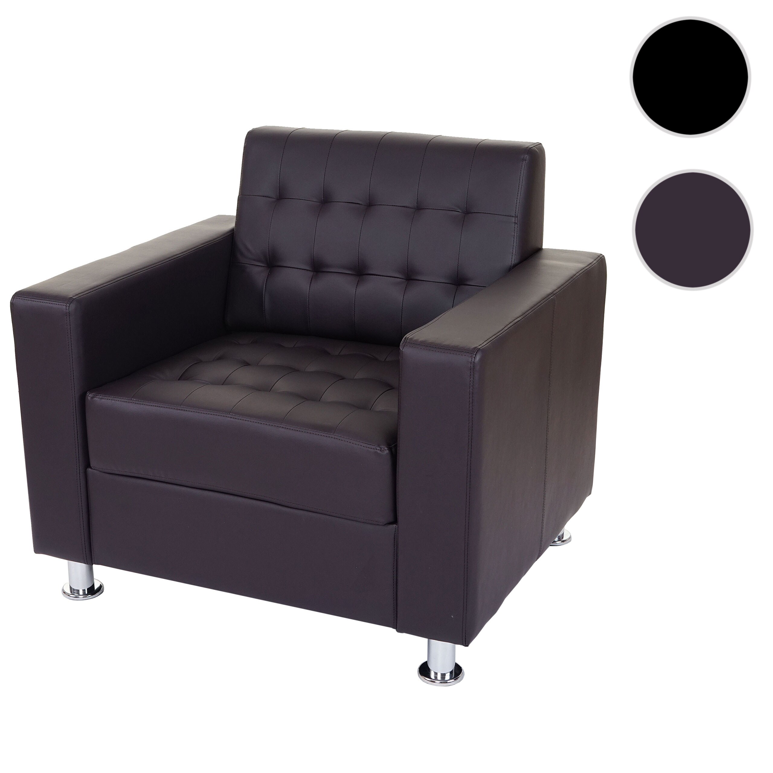 Sessel Pori, Clubsessel Loungesessel, Kunstleder, Metall-Füße ~ coffee