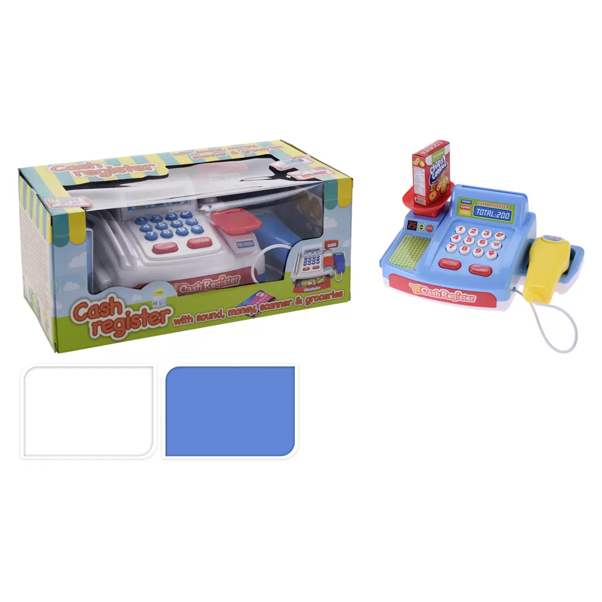 Supermarkt Spielkasse blau,gelb,weiss