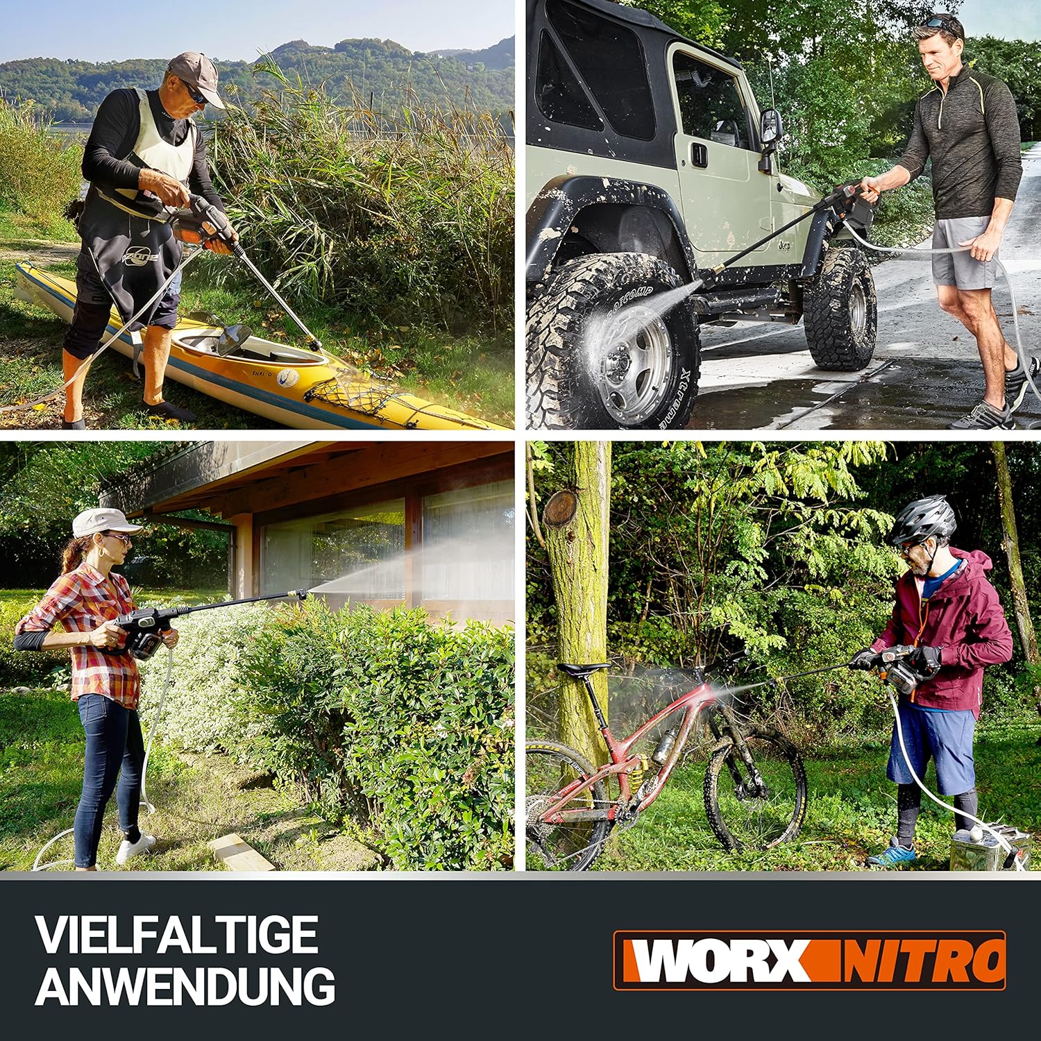 WORX WG633E.9 Hydroshot Akku-Hochdruckreiniger 20V - 56 Bar Max. Druck - zur Reinigung & Bewässerung - leistungsstarker bürstenloser Motor - 5-in-1 Druckdüse - ohne Akku & Ladegerät, Schwarz