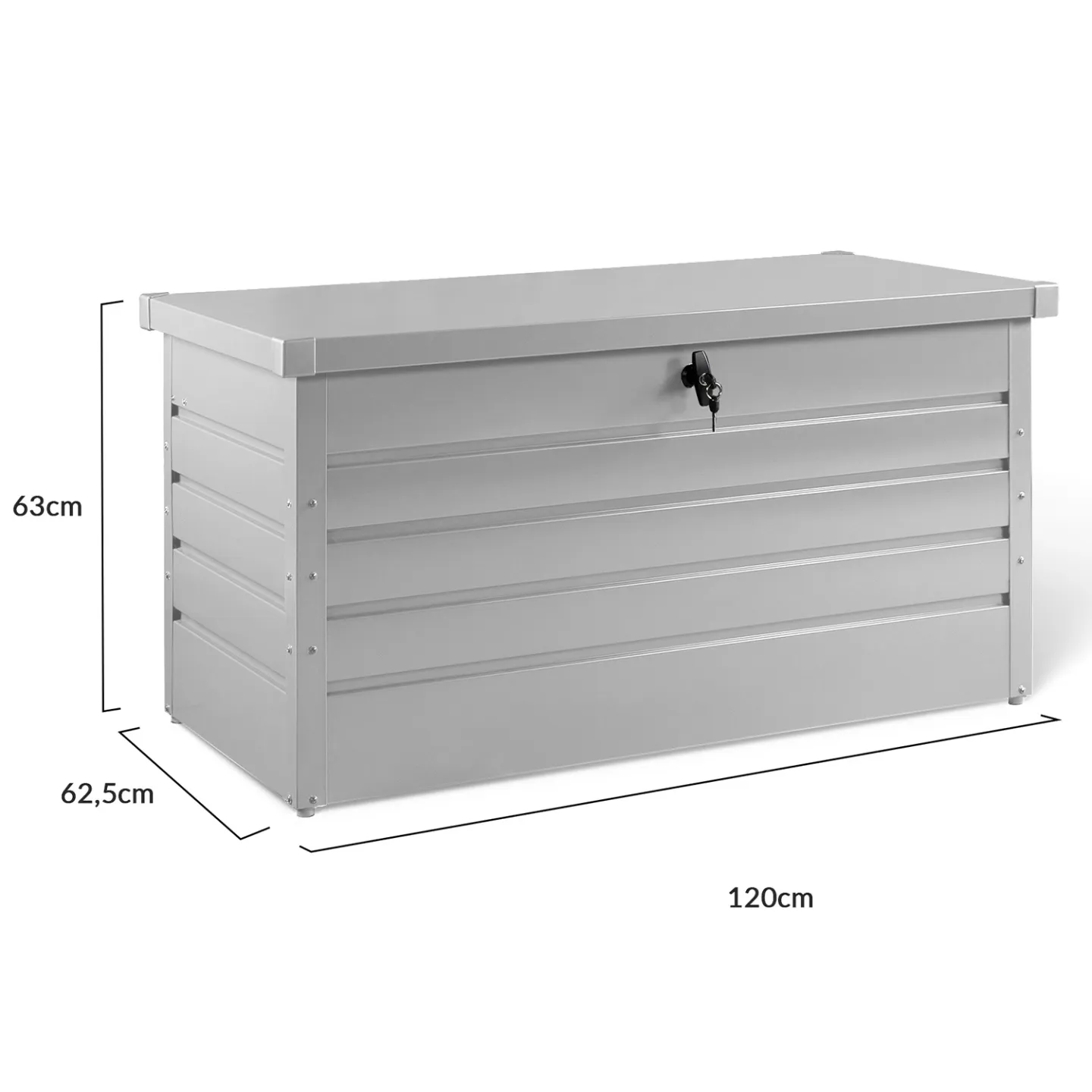 Coffre de rangement métal verrouillable gris clair pour jardin 350L 120x62,5x63 cm