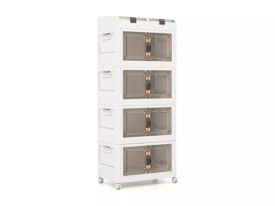 Boîte Rangement Plastique 165L, 4 Caisses de Rangement Pliables avec 4 Roulettes et Couvercles, Boite Empilable pour Vêtement, Livres, Jouets, Caisse pour Chambre, Salon, Cuisine (165L)