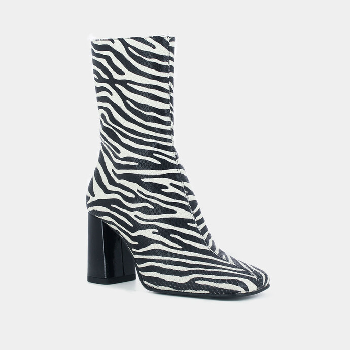 Bottes à talon haut  en cuir reptile zébré noir et blanc