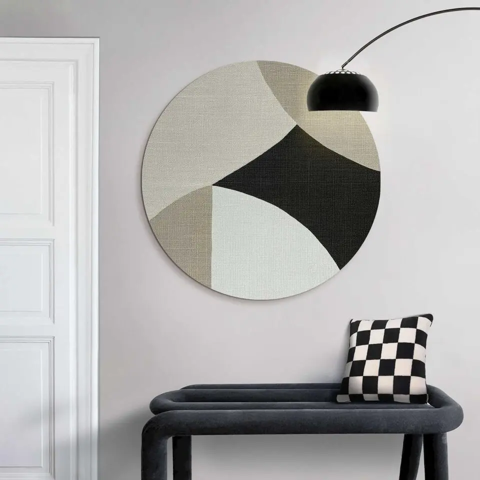 Glasschilderij Abstracte sfeer I - Ø 70cm - Beige