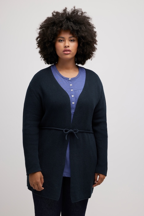 Strickjacke, Bindegürtel, Rippstrick, Biobaumwolle