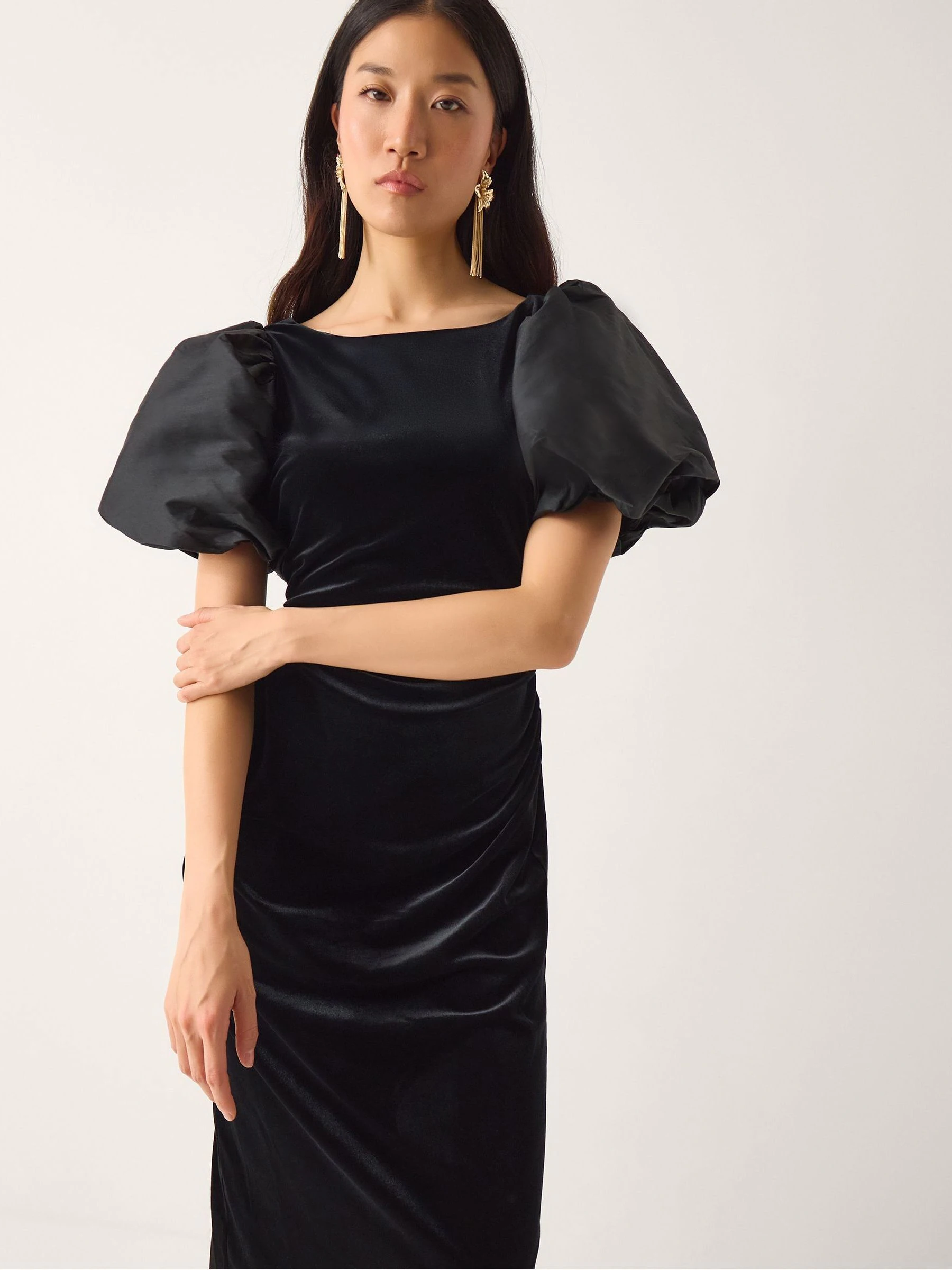 Monsoon Sadie Puff Sleeve Velvet Midi Dress