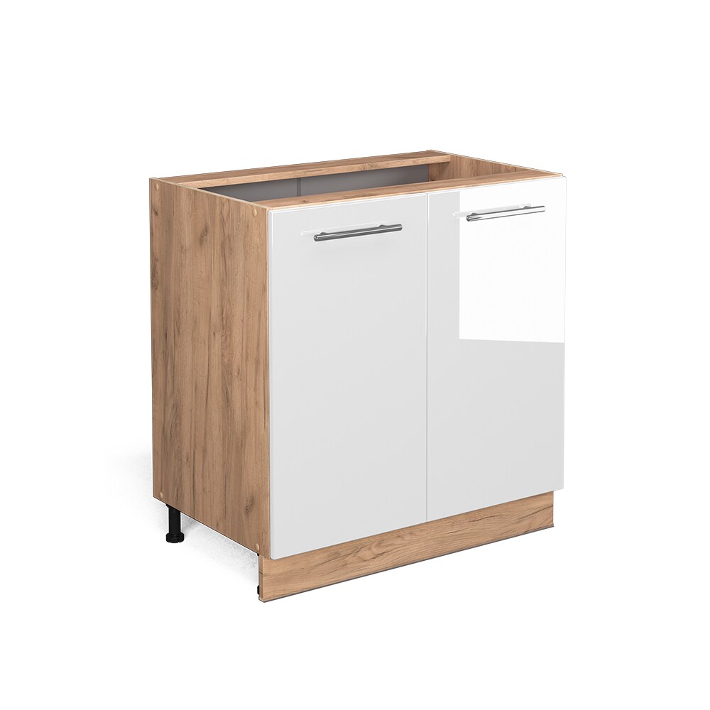 Vicco Unterschrank Küchenschrank Küchenmöbel Fame-Line Eiche Weiß modern 80 cm Küche Einbauküche Drehtür Einlegeboden Blende Küchenzeile Hochglanz