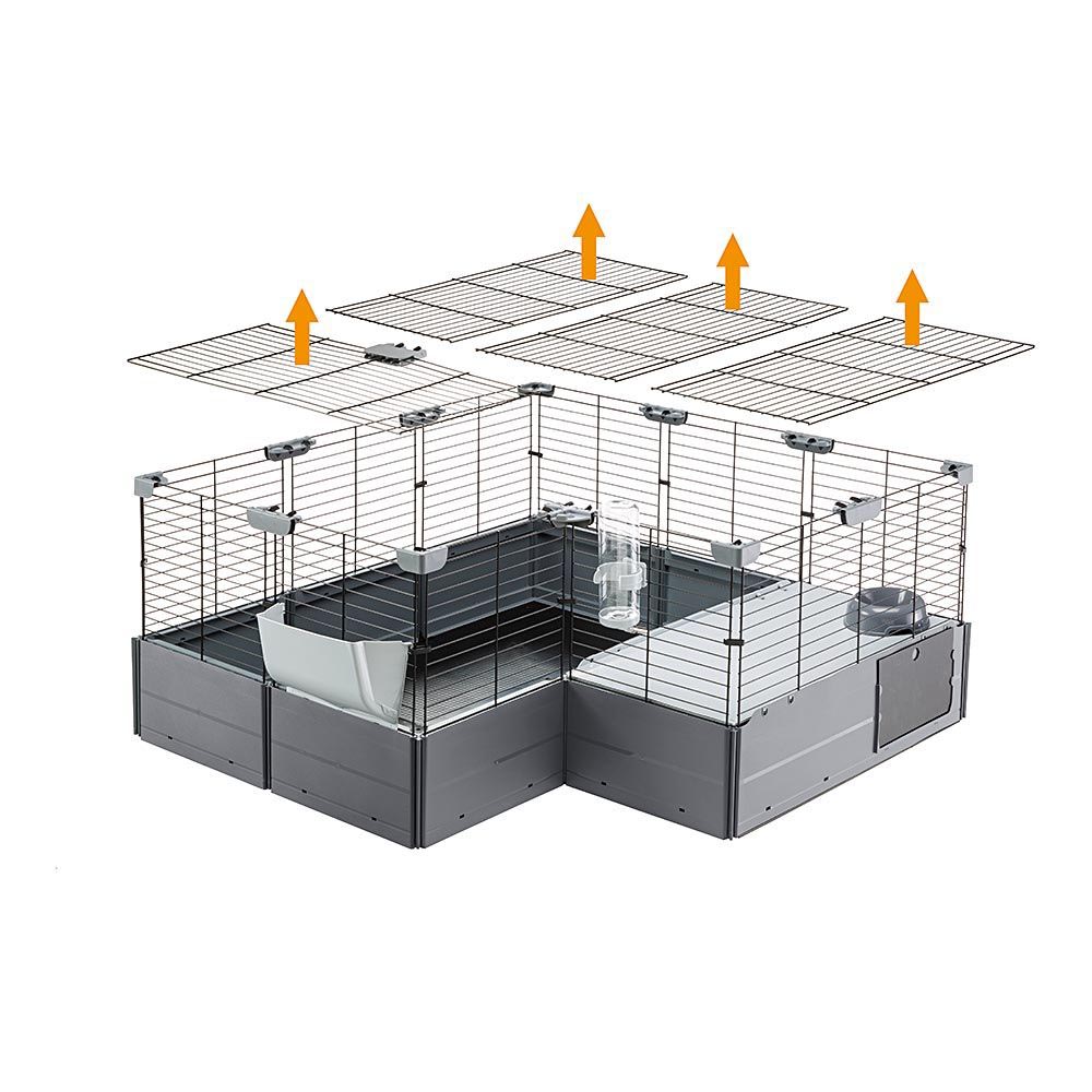 Cage modulable pour lapins cochons d'inde multipla maxi, en grillage métallique et plastique recyclé, avec accessoires
