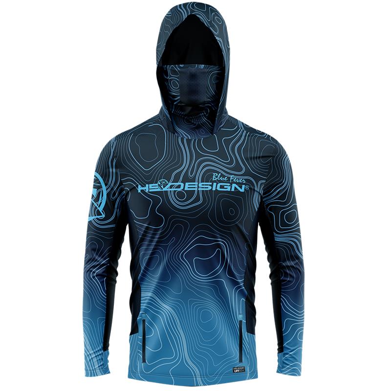 Tee Shirt Manches Longues Homme Hot Spot Design Hooded T-Shirt Ocean Performance Bathymetry - Bleu