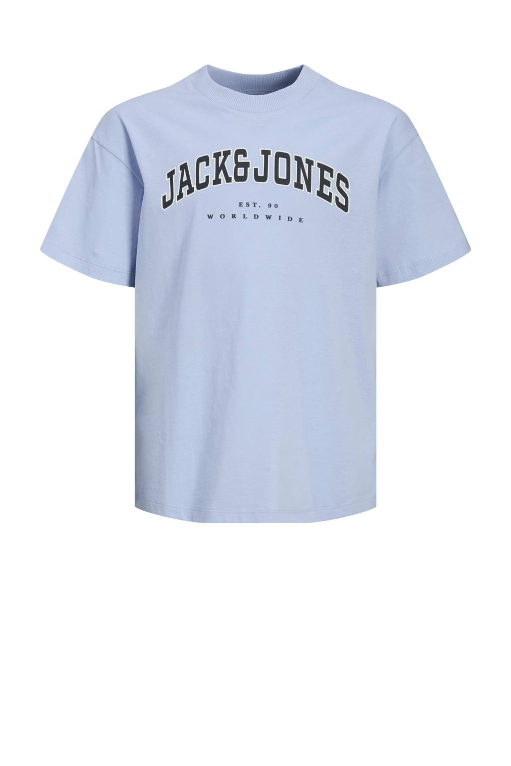 JACK & JONES T-shirt JJECALEB VARSITY met logo lichtblauw