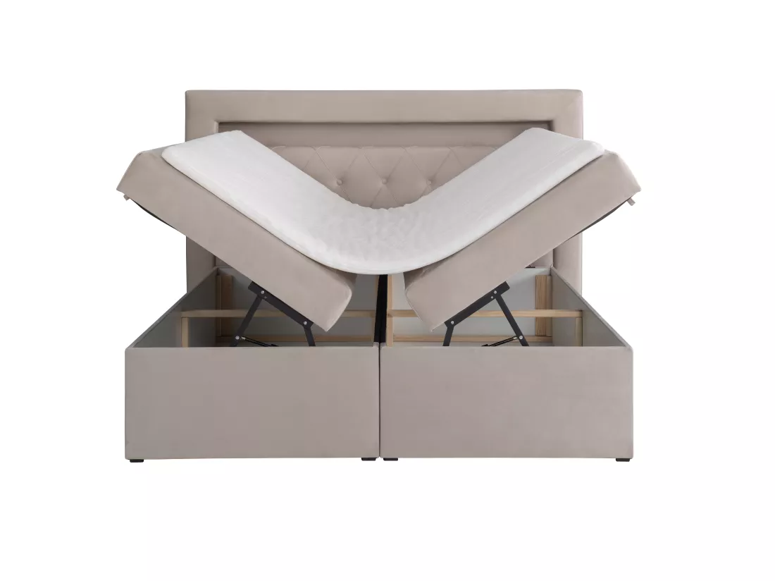 Ensemble complet literie déco tête de lit avec led + sommiers coffre + matelas + surmatelas - 180 x 200 cm - Velours - Beige - ORANA de YSMÉE