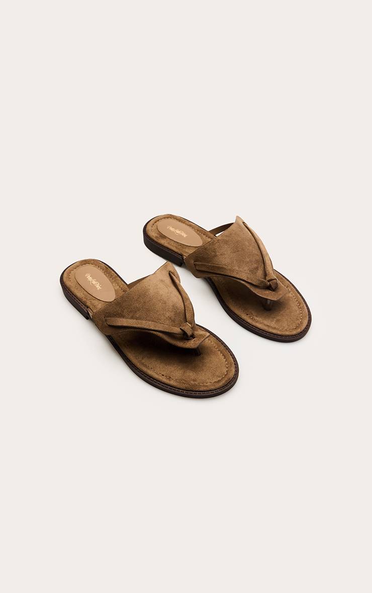 Taupe Sandales Tongs À Empiècement Haut En Synthétique