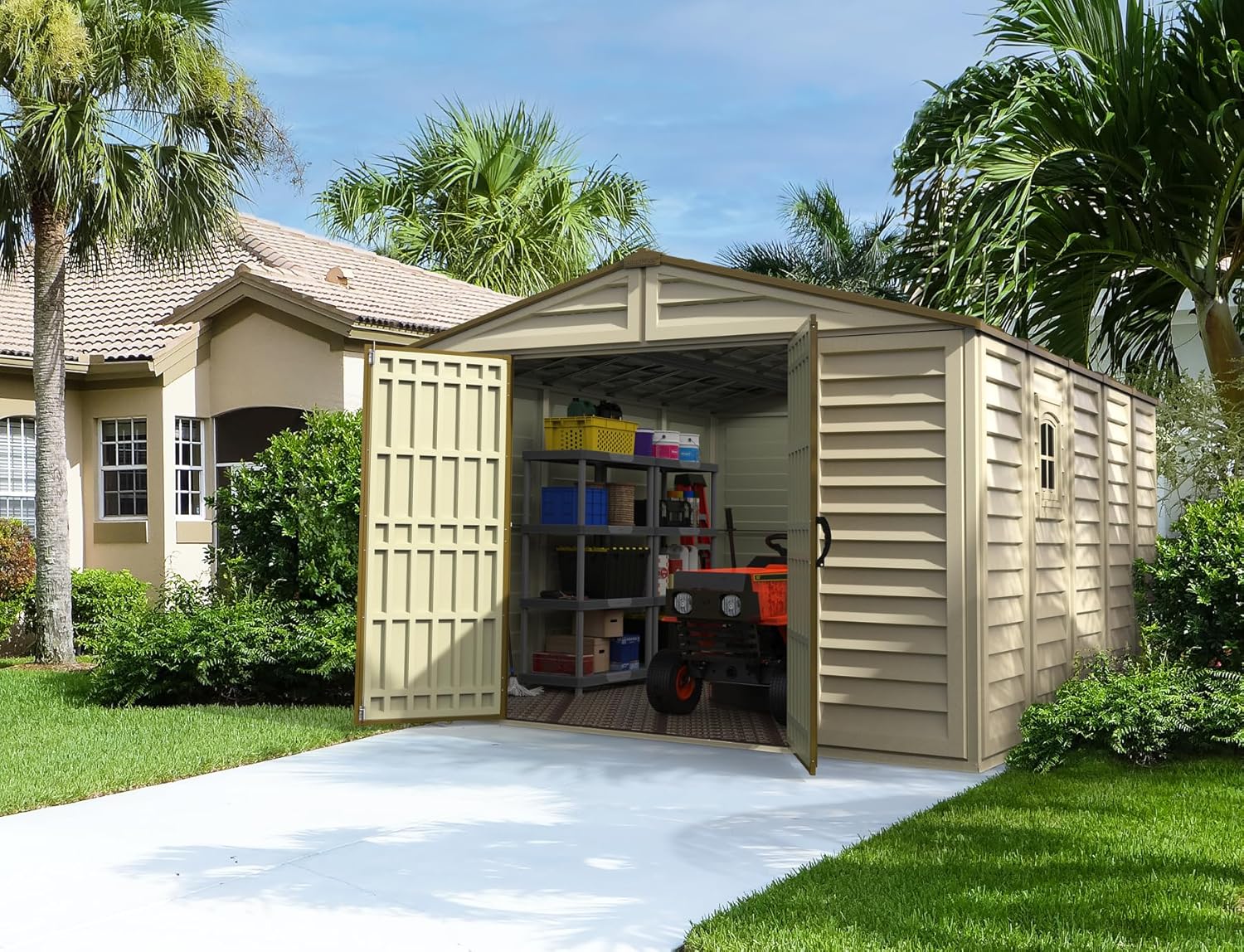 Duramax WoodBridge Plus 10.5' x 13' Schuppen – Beige/Braun, 399.8x318.7x222.0 cm