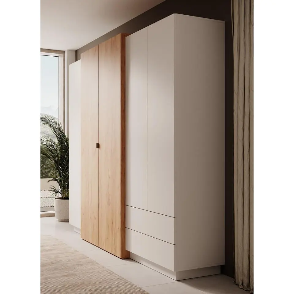 Meubella - Kledingkast Three - Wit - Eiken - 230 cm