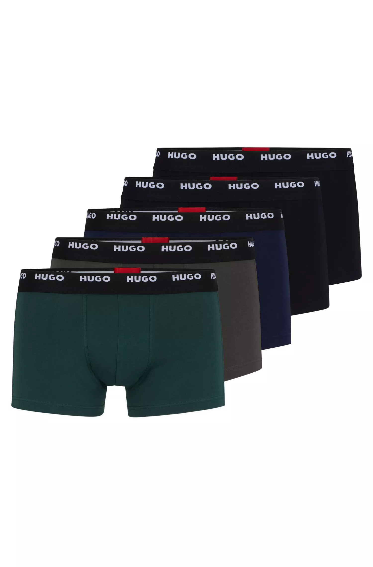 HUGO Vermelho - Pacote com cinco cuecas boxer de algodão elástico com cós com o logotipo.