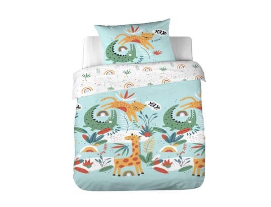 COTE DECO - Ensemble couette + 1 oreiller Parure de lit enfant safari - 100% coton adouci 57 fils - 1...